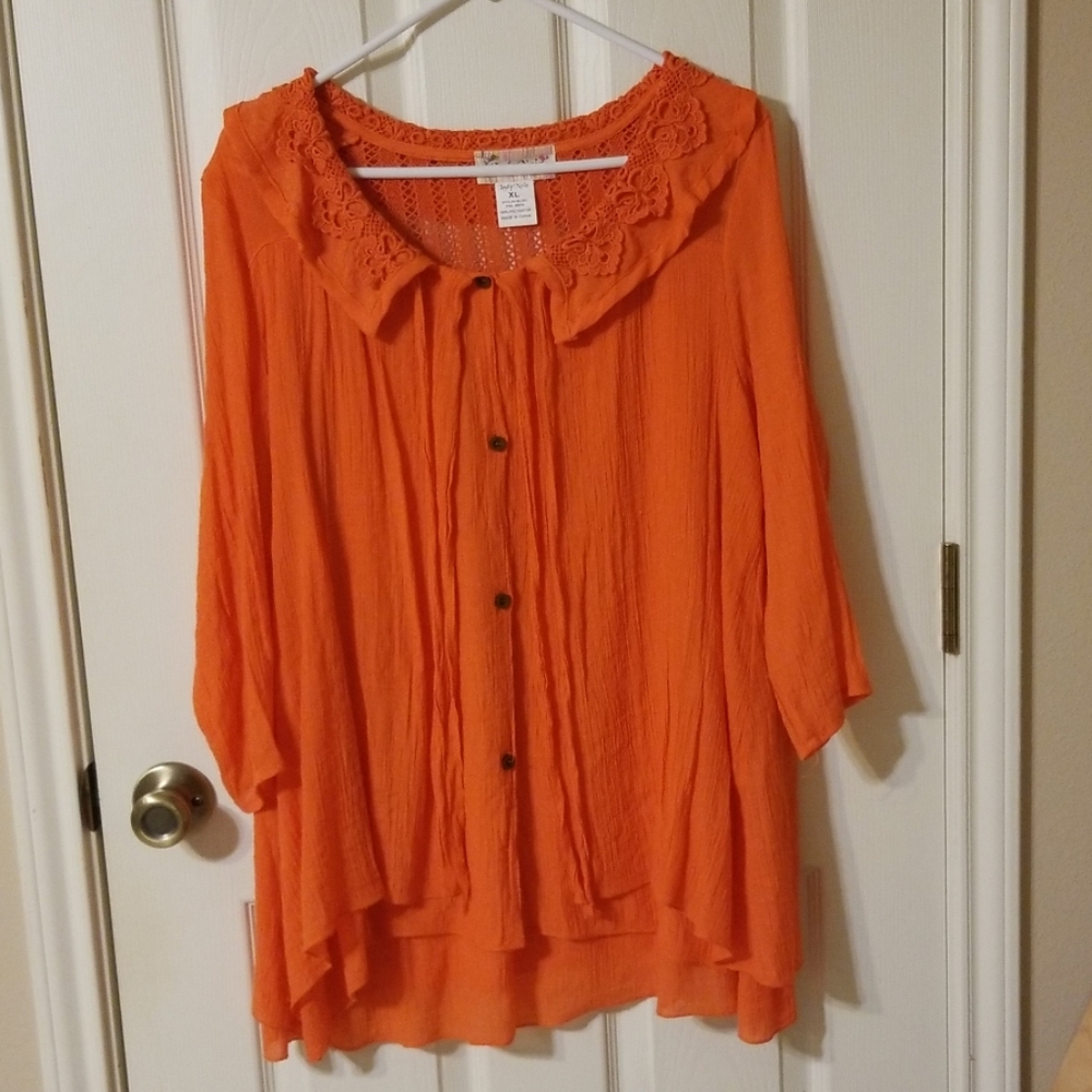 Button down, mid sleeve orange top